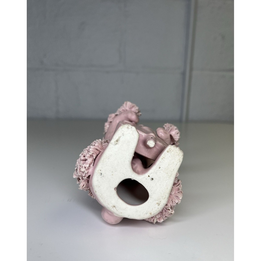 Vintage Pink Spaghetti Poodle Figurine Playing Cello Instrument Dog Puppy Rare - Picture 8 of 9